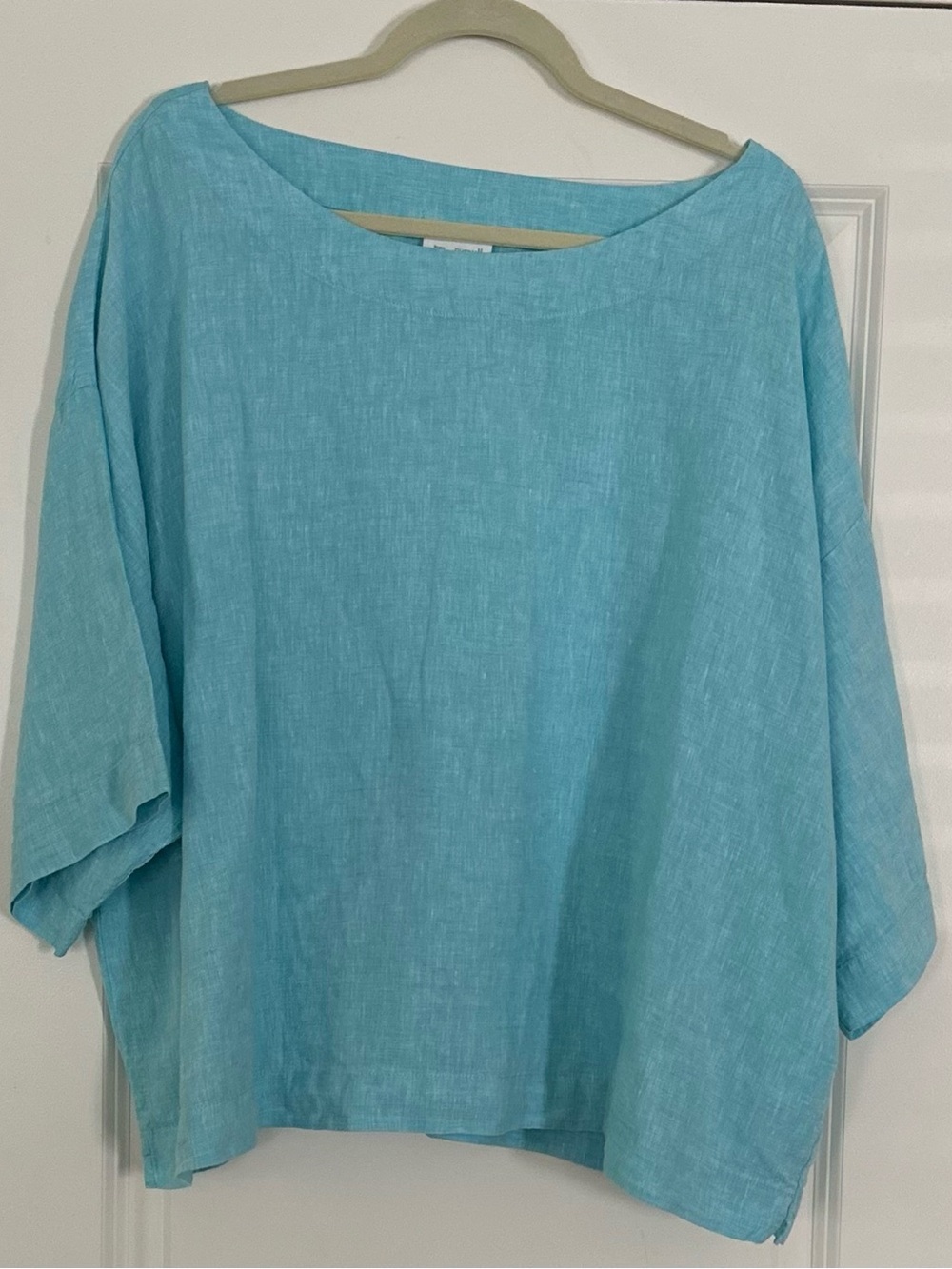 PureJill Linen Relaxed Fit 💯 Linen Oversized Top 3/4 Sleeve Boat NeckCoastal -XL